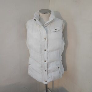 Banana Republic Womens White Sherpa Lined Puffer Vest Large Quilted Full Zip L